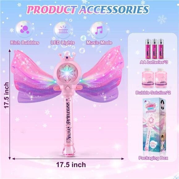 Bubble Wands for Kids Girls - LED Light & Music Bubble Machine: 3 AA Batteries - Picture 7 of 8